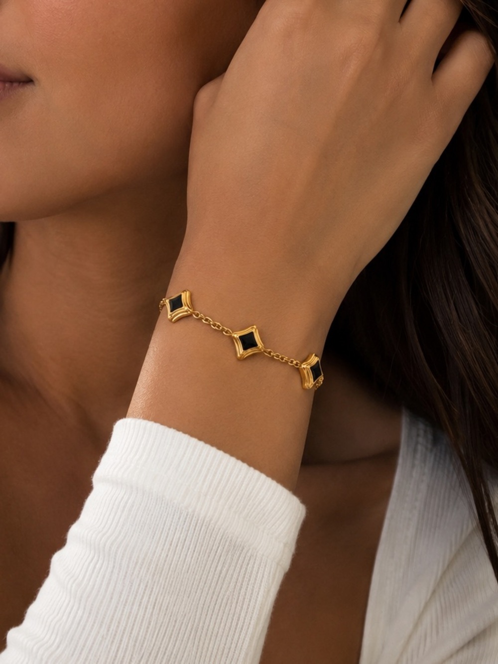 18K Gold Plated Black Square Charm Bracelet